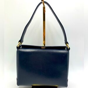 Auth Old Gucci Small Kelly Navy Blue Smooth Leather Handbag Preloved Purse